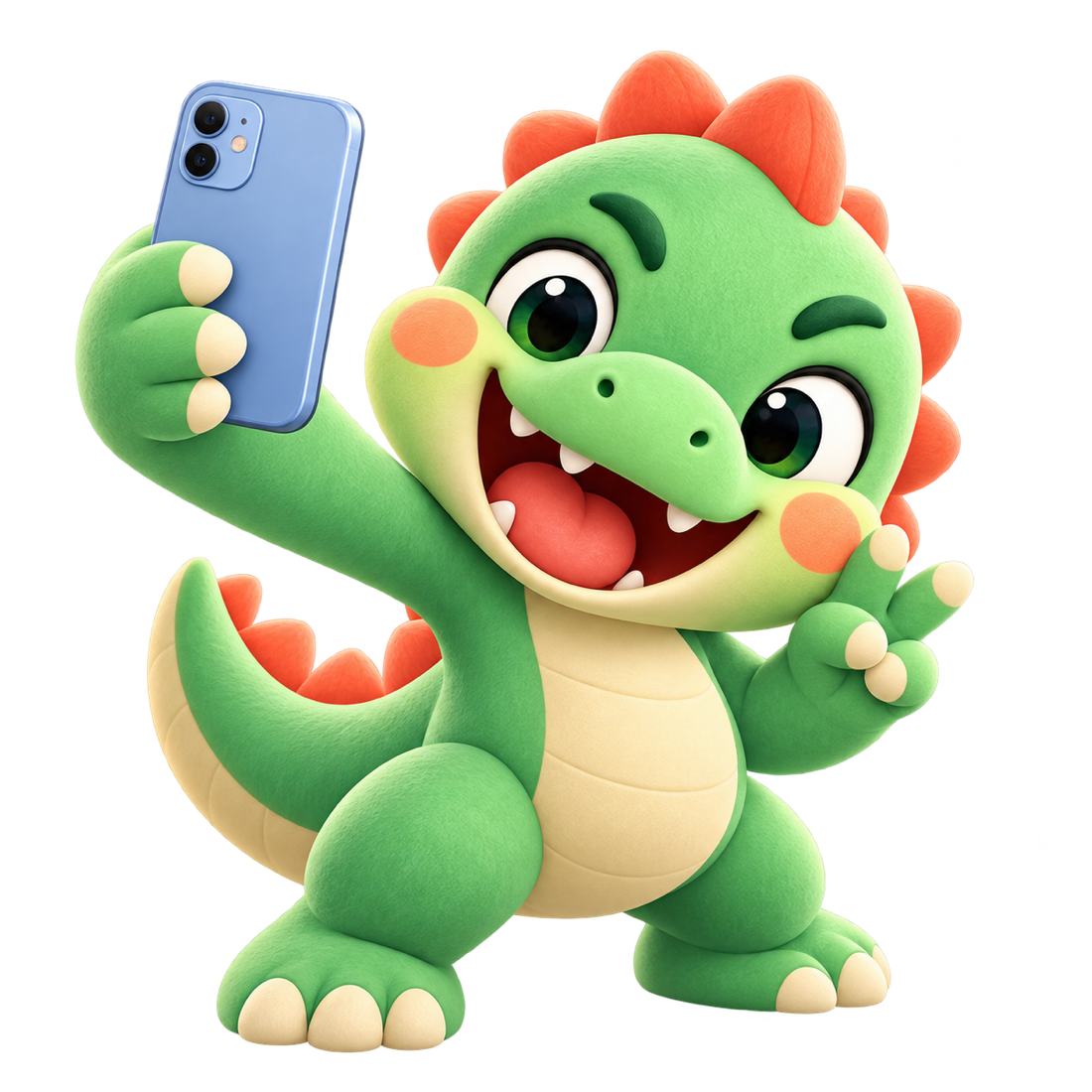 A friendly green dragon sorting photos